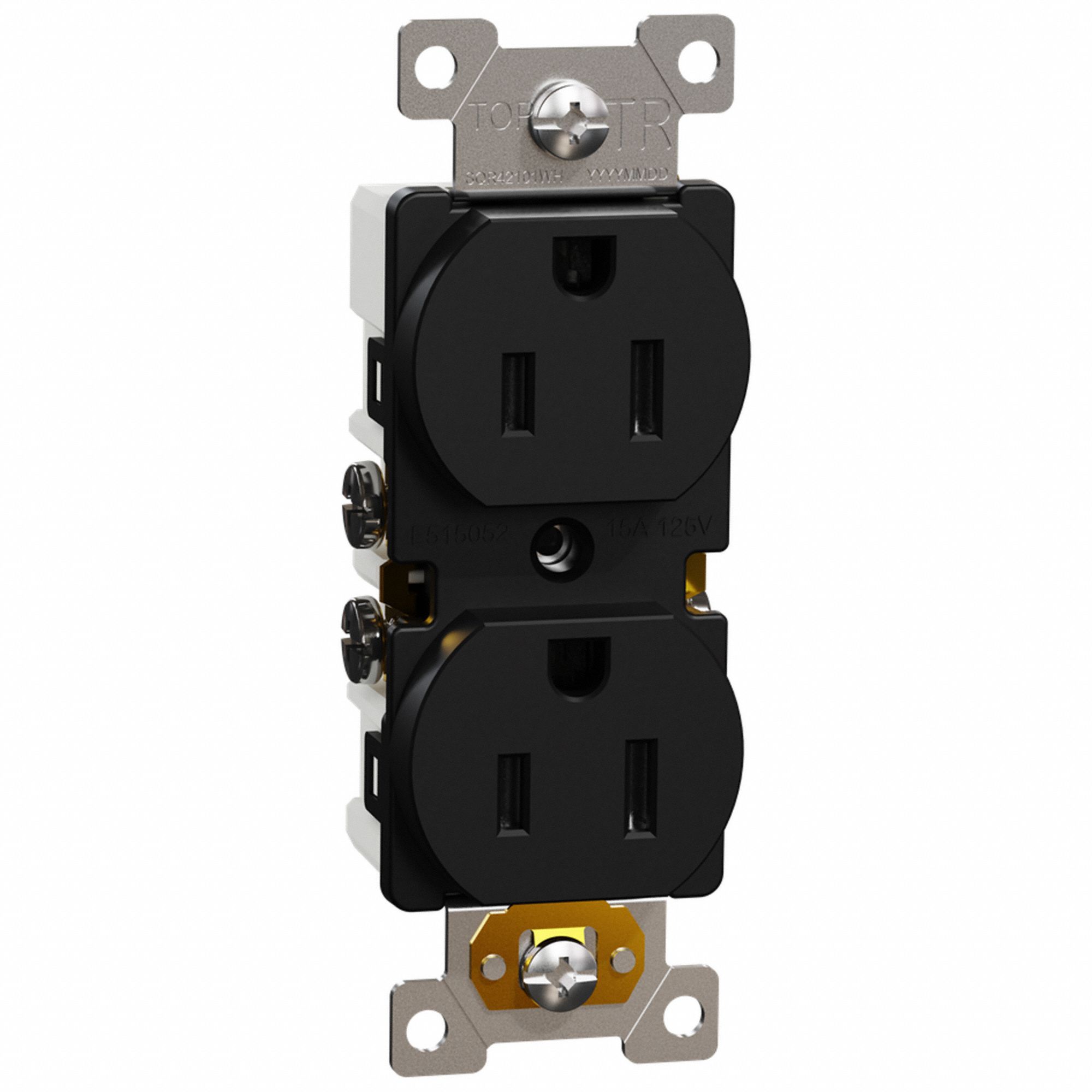 SOCKET OUTLET, 125 V AC, 1.5 W X 4.06 H X 1.06 IN D, BLACK HOUSING, 2 POLES, 1 GANG, 12 TO 14 AWG