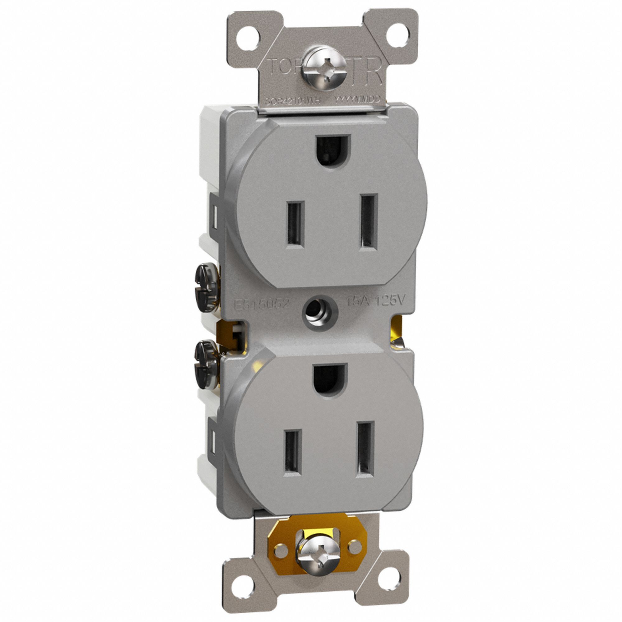 SOCKET OUTLET, 125 V AC, 1.5 W X 4.06 H X 1.06 IN D, GREY HOUSING, 2 POLES, 1 GANG, 12 TO 14 AWG