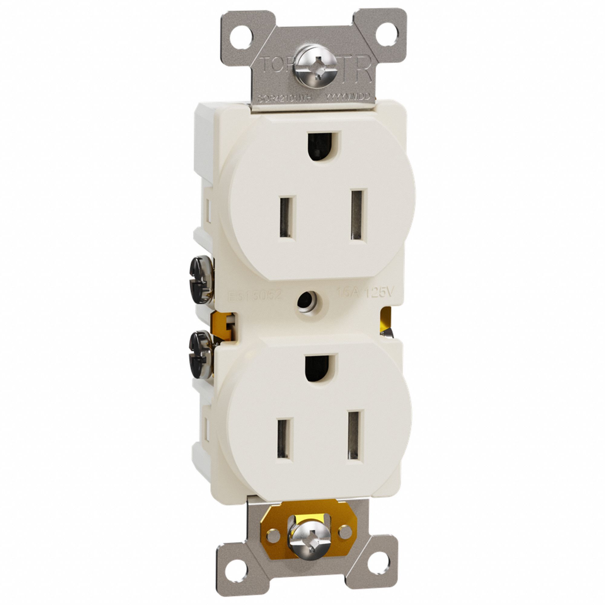 SOCKET OUTLET, 125 V AC, 1.5 W X 4.06 H X 1.06 IN D, ALMOND HOUSING, 2 POLES, 1 GANG, 12 TO 14 AWG