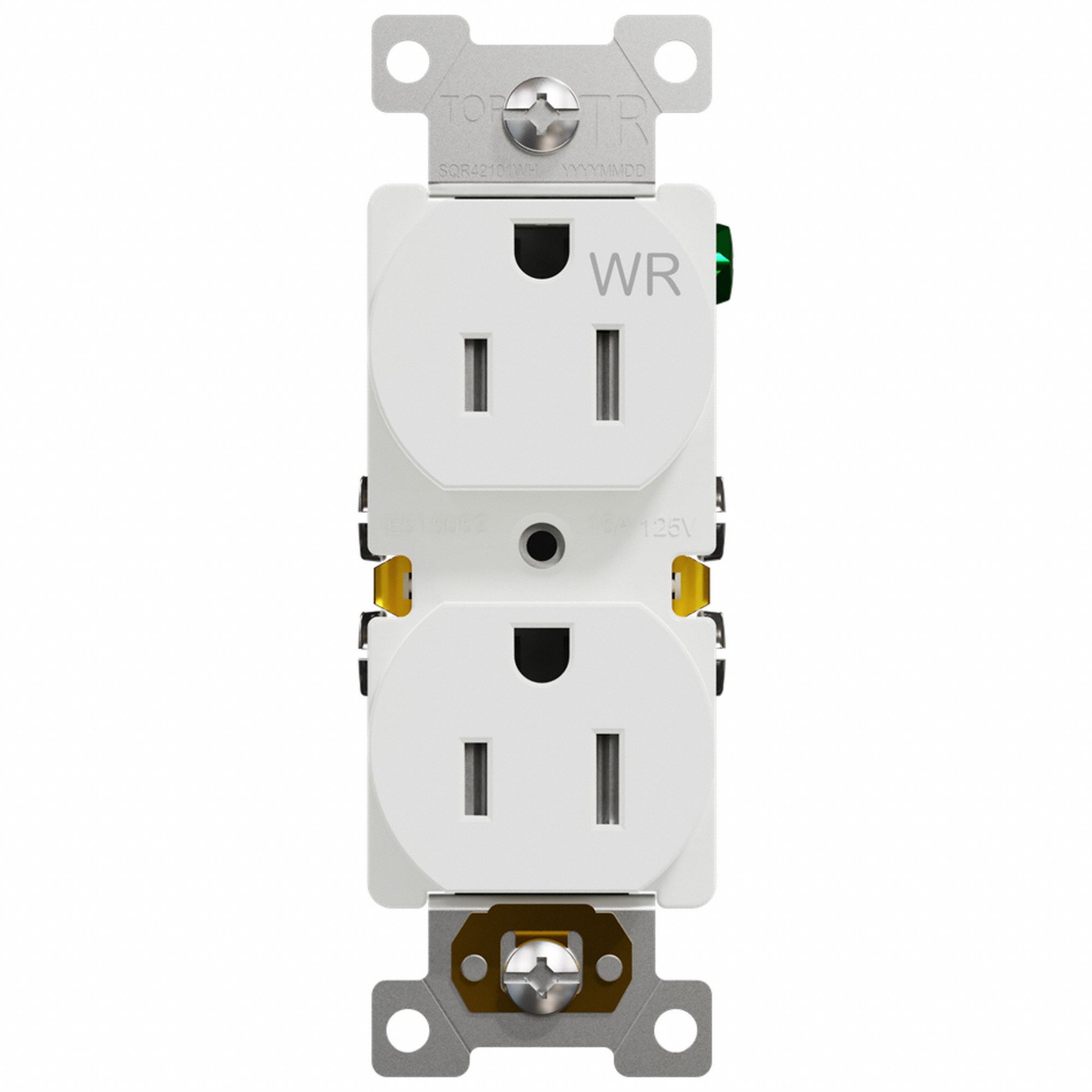 SOCKET OUTLET, 125 V AC, 1.5 W X 4.06 H X 1.06 IN D, WHITE HOUSING, 2 POLES, 1 GANG, 12 TO 14 AWG