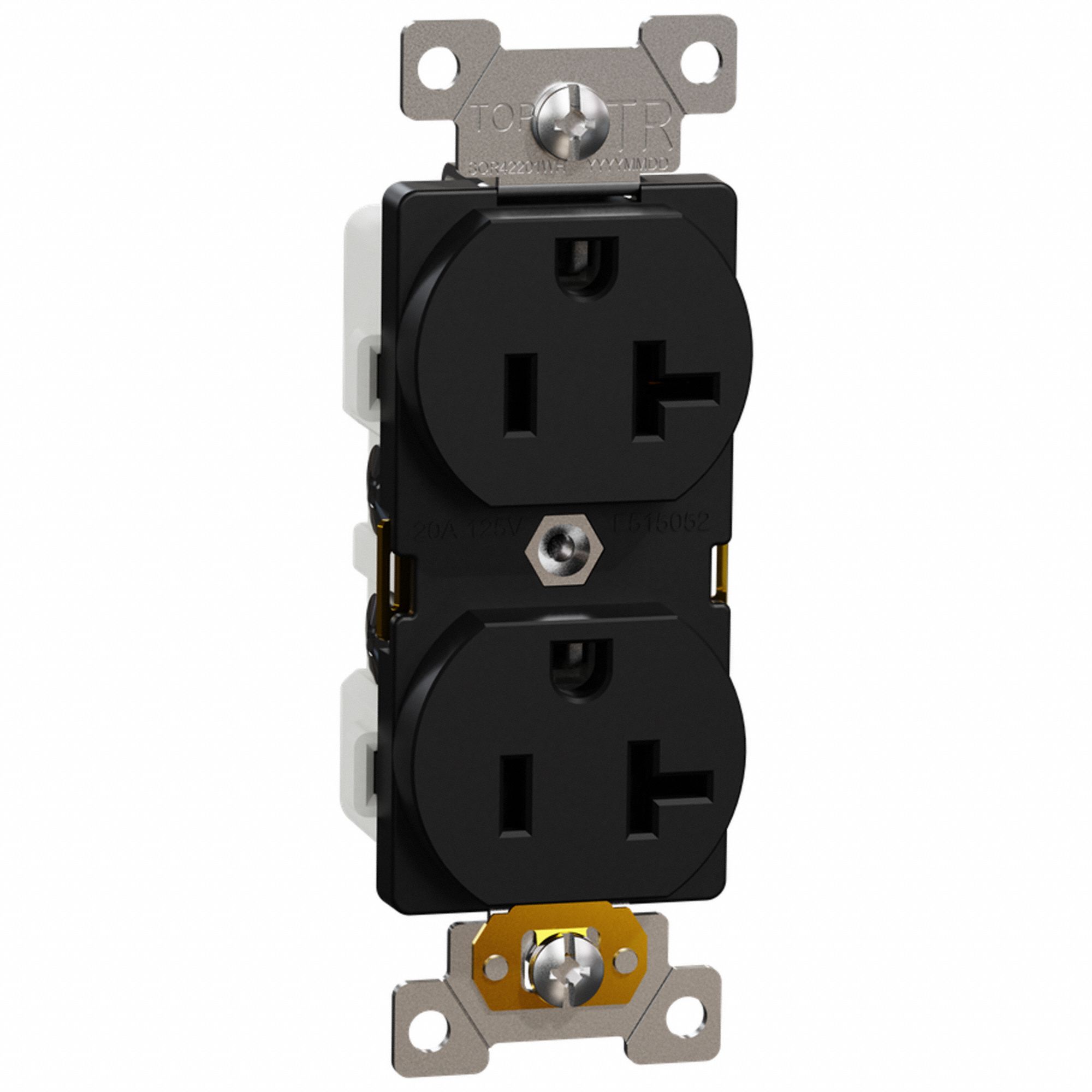 SOCKET OUTLET, 125 V AC, 1.5 W X 4.06 H X 1.06 IN D, BLACK HOUSING, 2 POLES, 1 GANG, 10 TO 12 AWG