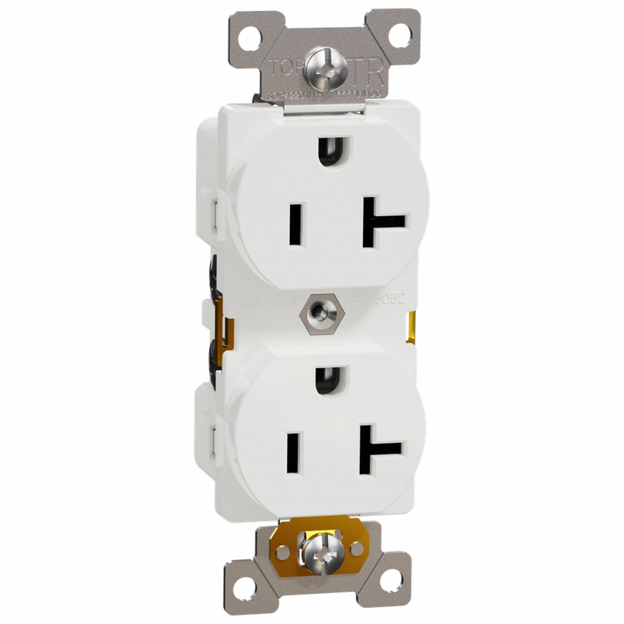 SOCKET OUTLET, 125 V AC, 1.5 W X 4.06 H X 1.06 IN D, WHITE HOUSING, 2 POLES, 1 GANG, 10 TO 12 AWG