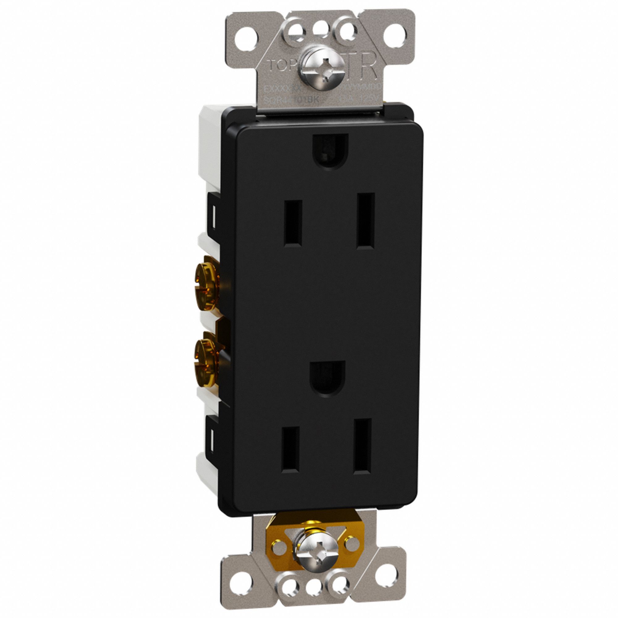 SOCKET OUTLET, 125 V AC, 1.4 W X 4.06 H X 1.4 IN D, BLACK HOUSING, 2 POLES, 1 GANG, 12 TO 14 AWG