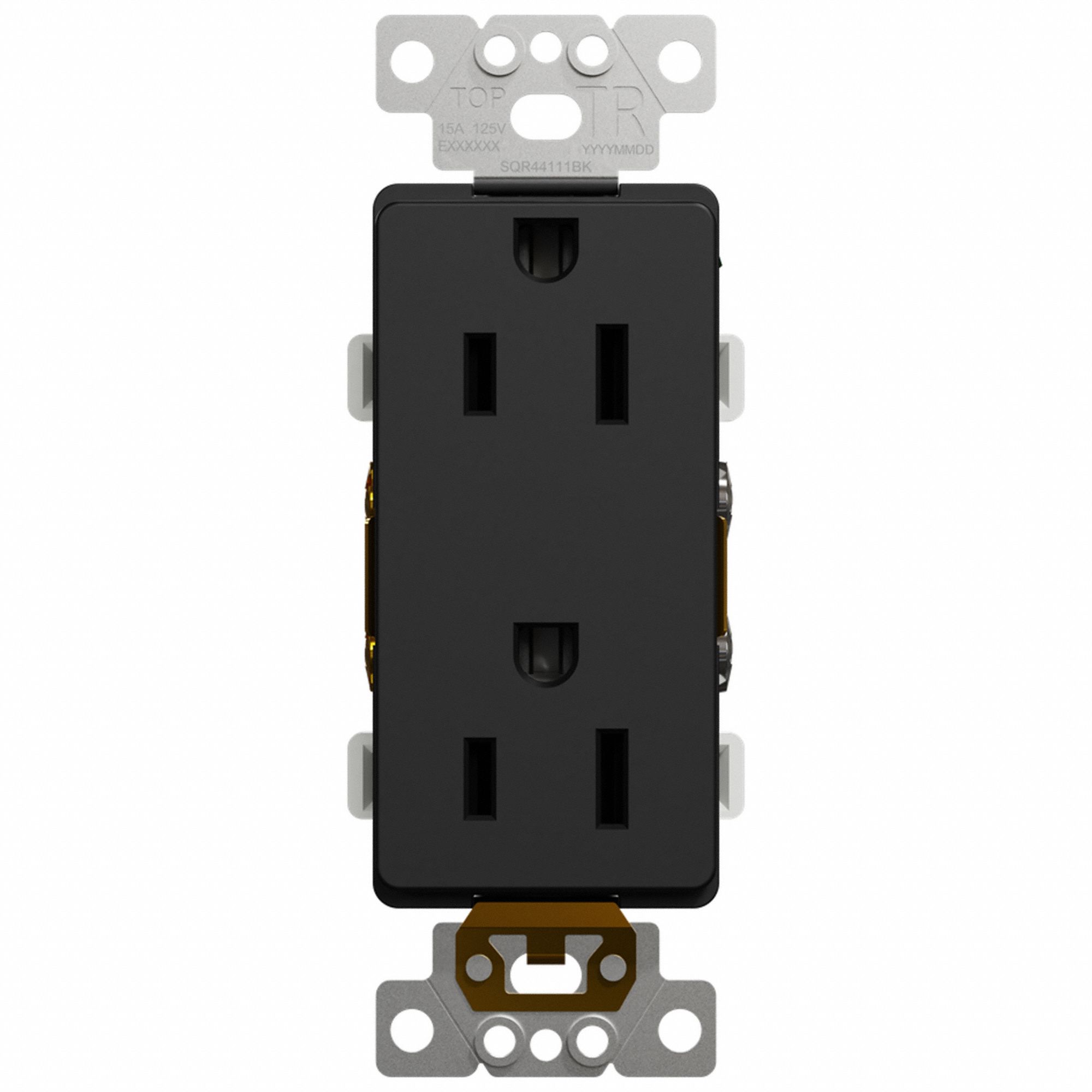 SOCKET OUTLET, 125 V AC, 1.5 W X 4.06 H X 1.2 IN D, BLACK HOUSING, 2 POLES, 1 GANG, 12 TO 14 AWG