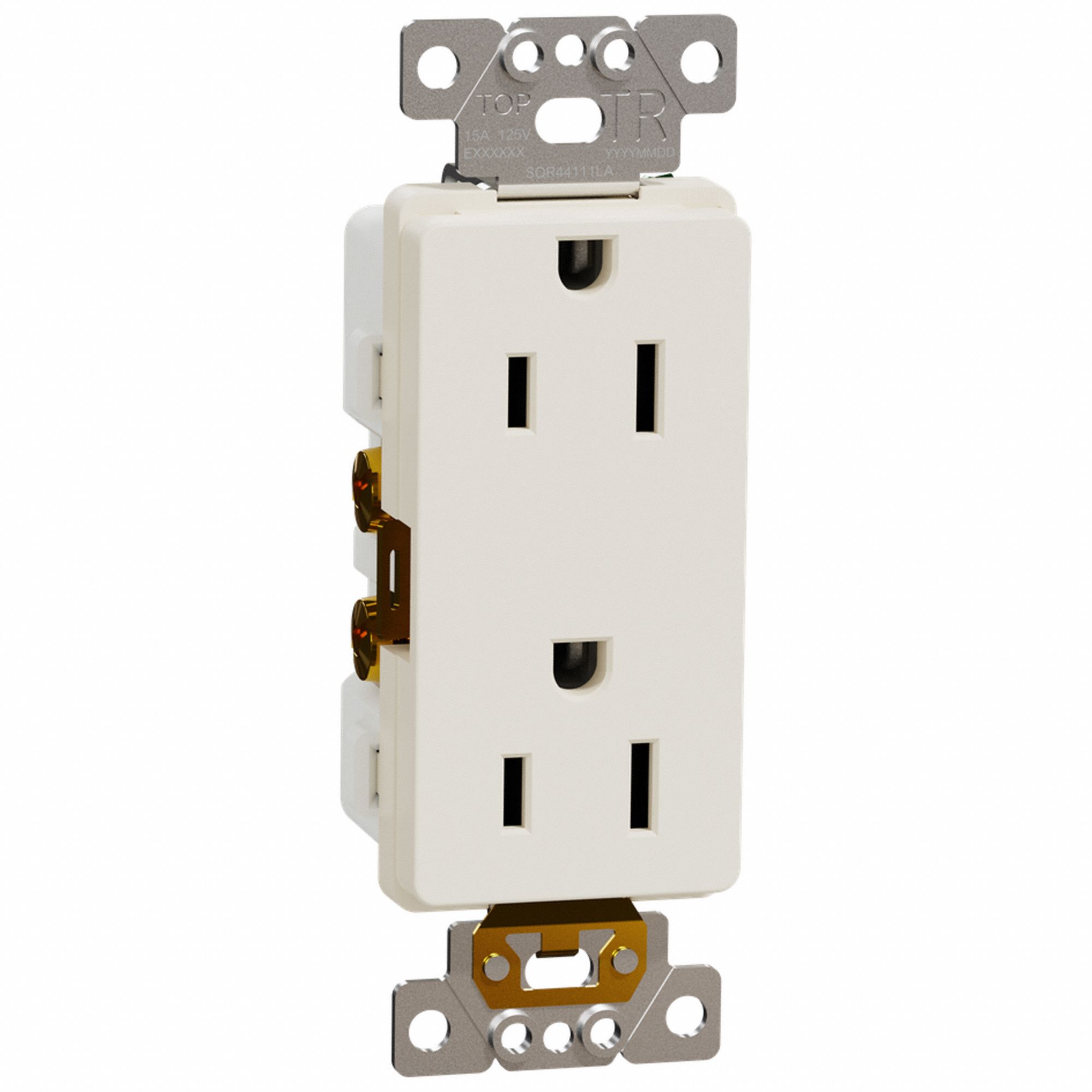 SOCKET OUTLET, 125 V AC, 1.5 W X 4.06 H X 1.2 IN D, ALMOND HOUSING, 2 POLES, 1 GANG, 12 TO 14 AWG