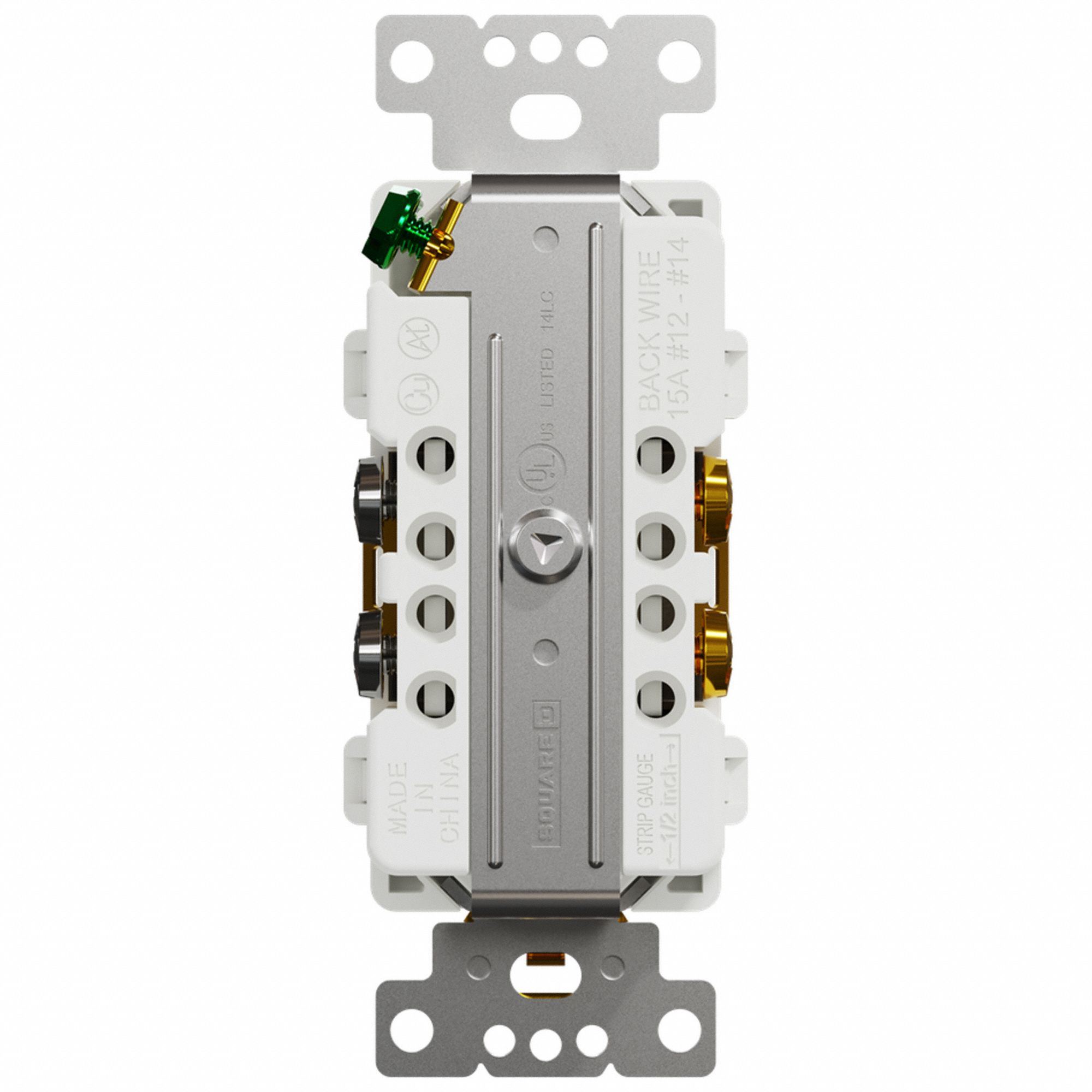 SOCKET OUTLET, 125 V AC, 1.5 W X 4.06 H X 1.2 IN D, WHITE HOUSING, 2 POLES, 1 GANG, 12 TO 14 AWG