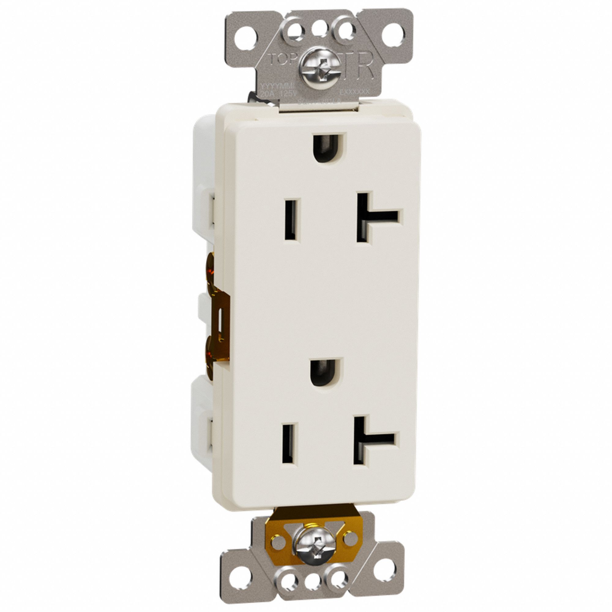 SOCKET OUTLET, 125 V AC, 1.5 W X 4.06 H X 1.2 IN D, ALMOND HOUSING, 2 POLES, 1 GANG, 10 TO 12 AWG