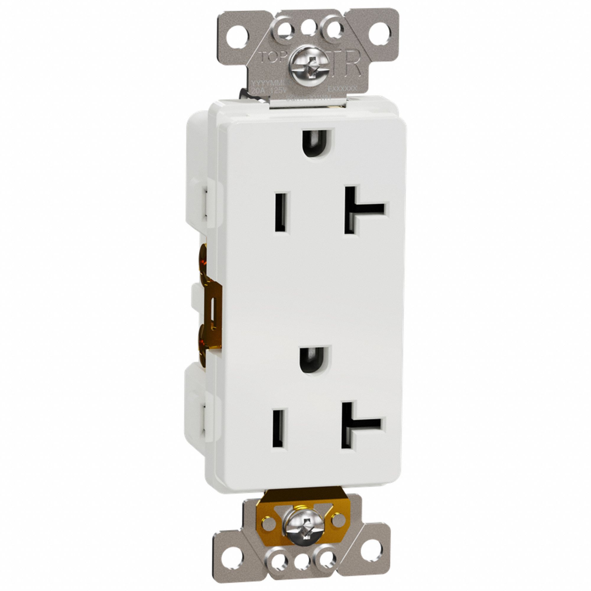 SOCKET OUTLET, 125 V AC, 1.5 W X 4.06 H X 1.2 IN D, WHITE HOUSING, 2 POLES, 1 GANG, 10 TO 12 AWG