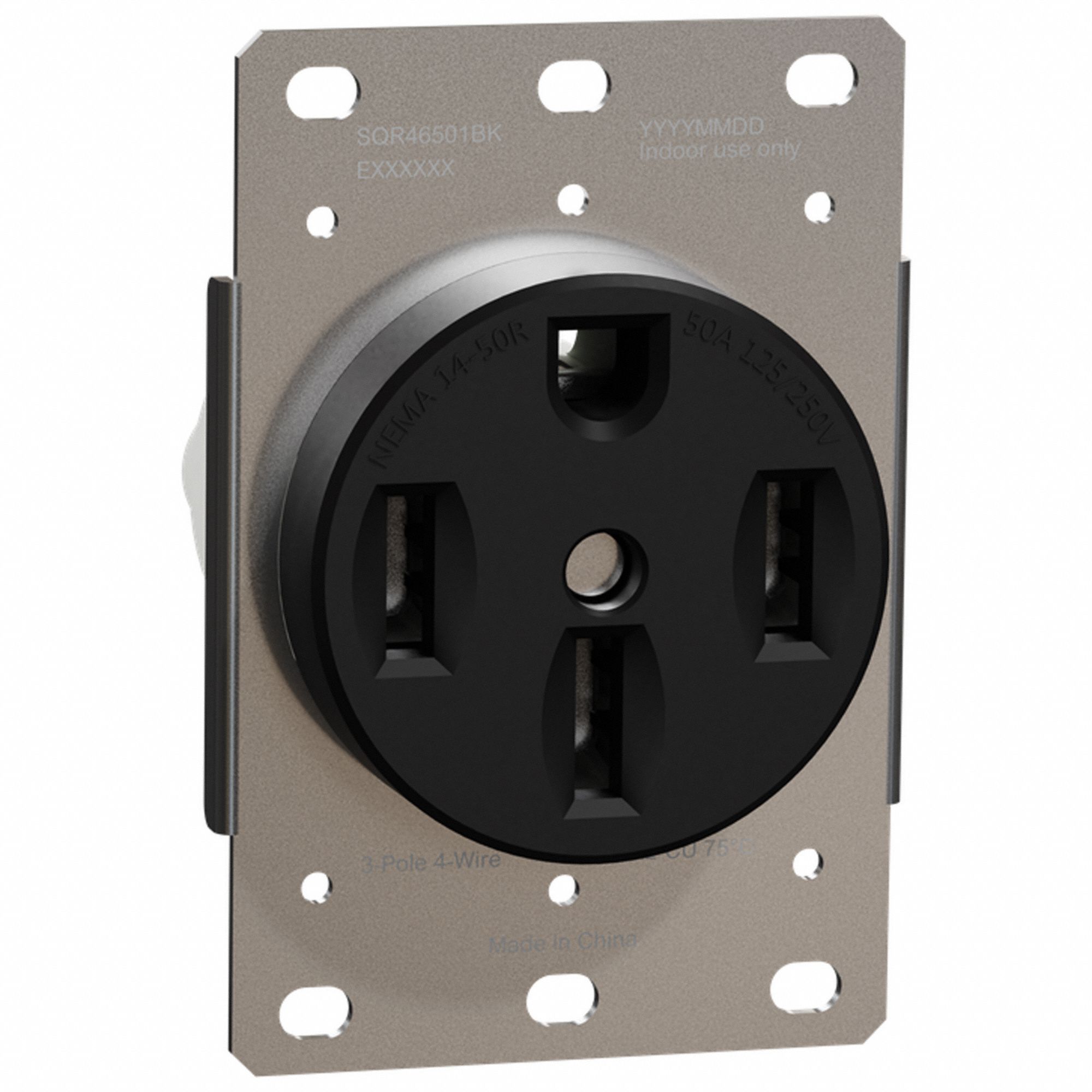 SOCKET OUTLET, 125/250 V, 2.5 IN W X 3.7 IN H X 2.2 IN D, BLACK HOUSING, 3 POLES, 1 GANG/2 GANG