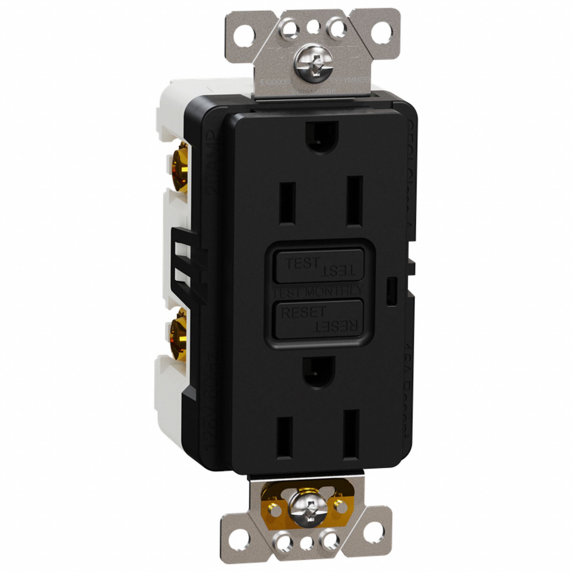 SOCKET OUTLET, 125 V AC, 1.7 IN W X 4.06 IN H X 1.6 IN D, BLACK HOUSING, 2 POLES, 1 GANG