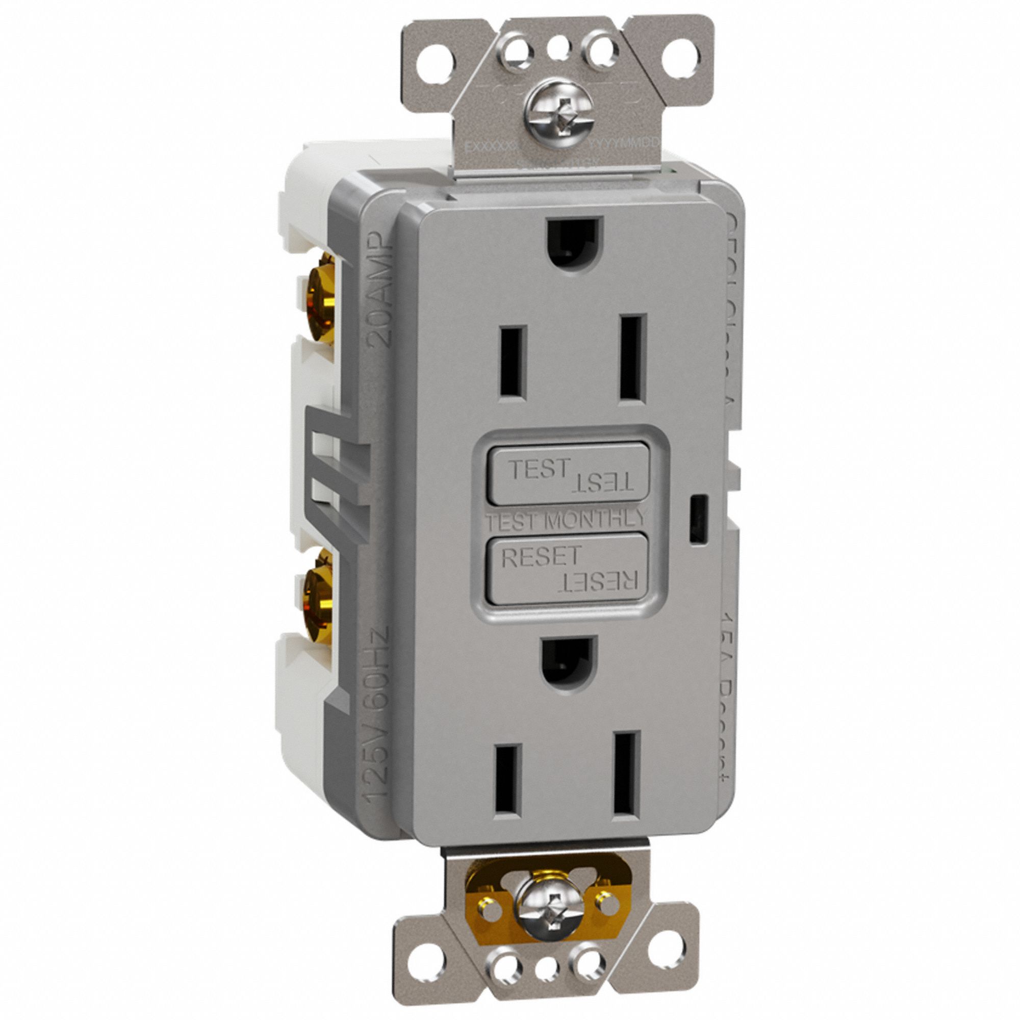 SOCKET OUTLET, 125 V AC, 1.7 IN W X 4.06 IN H X 1.6 IN D, GREY HOUSING, 2 POLES, 1 GANG