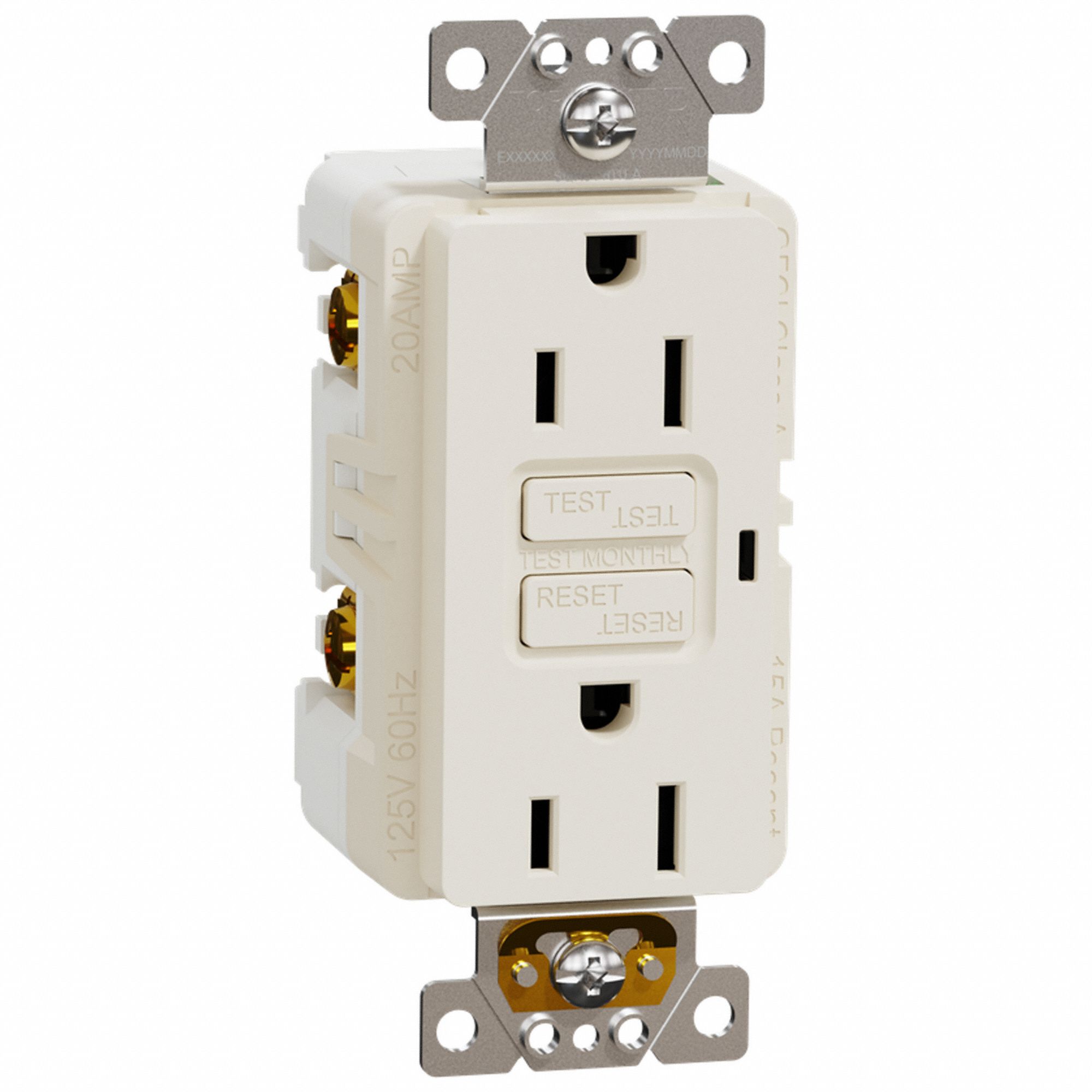 SOCKET OUTLET, 125 V AC, 1.7 IN W X 4.06 IN H X 1.6 IN D, ALMOND HOUSING, 2 POLES, 1 GANG
