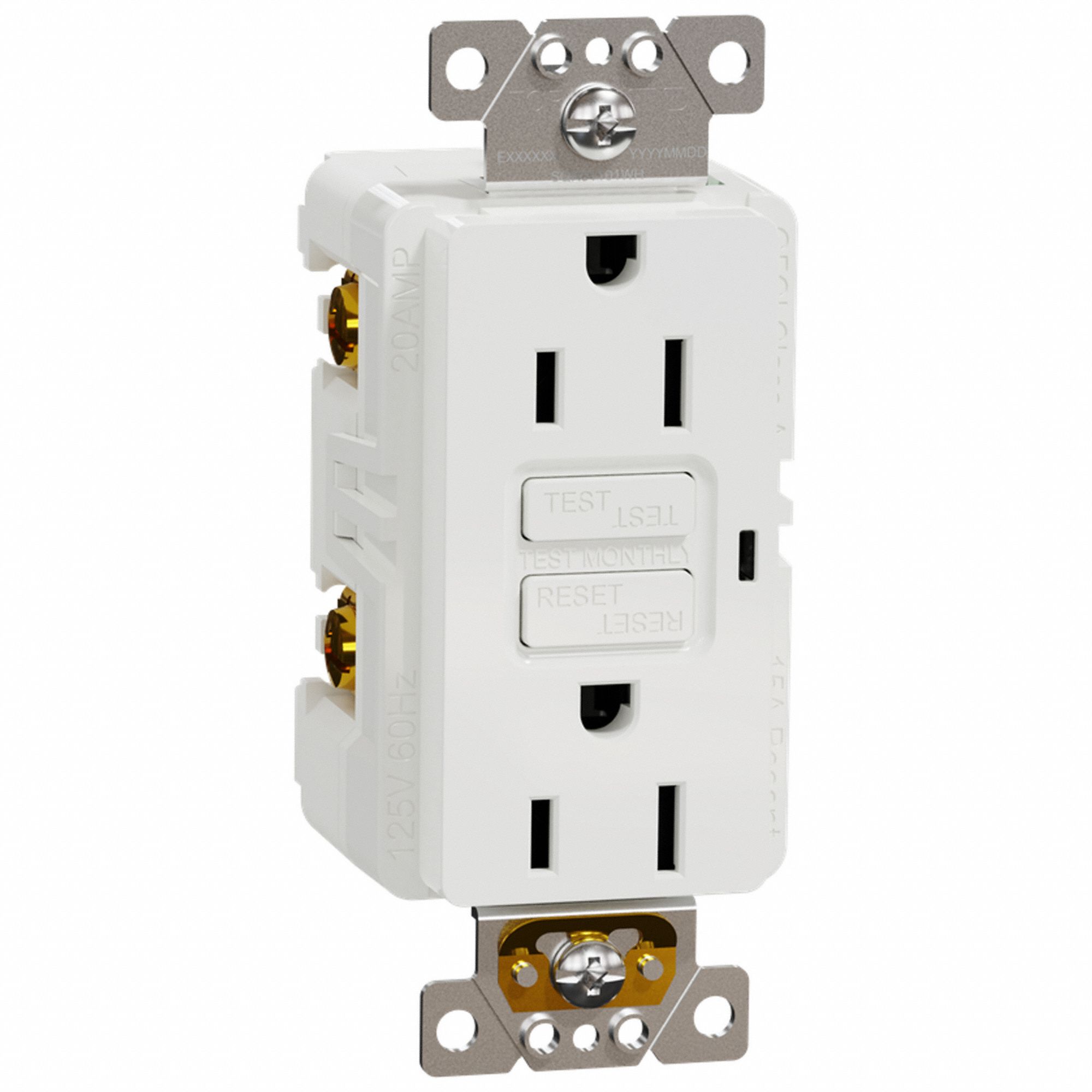 SOCKET OUTLET, 125 V AC, 1.7 IN W X 4.06 IN H X 1.6 IN D, WHITE HOUSING, 2 POLES, 1 GANG