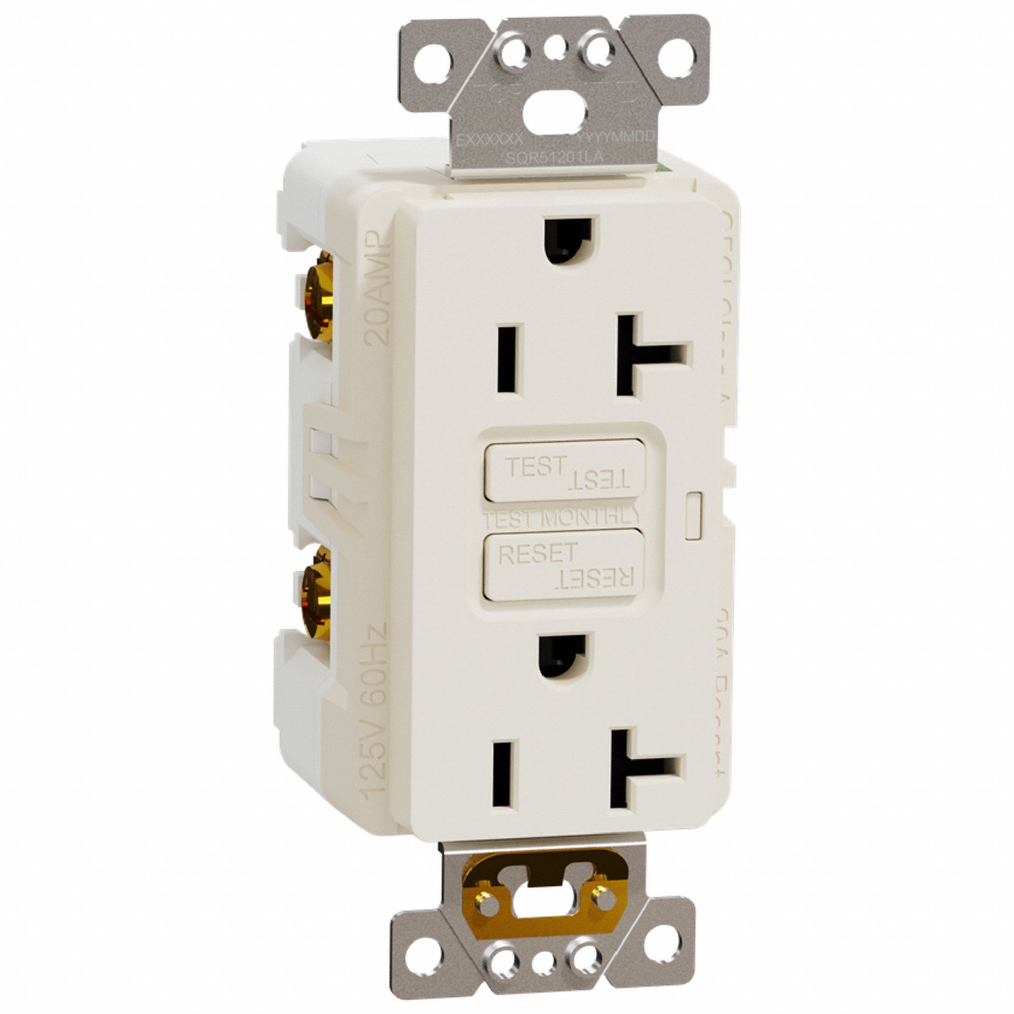 SOCKET OUTLET, 125 V AC, 1.7 IN W X 4.06 IN H X 1.6 IN D, ALMOND HOUSING, 2 POLES, 1 GANG