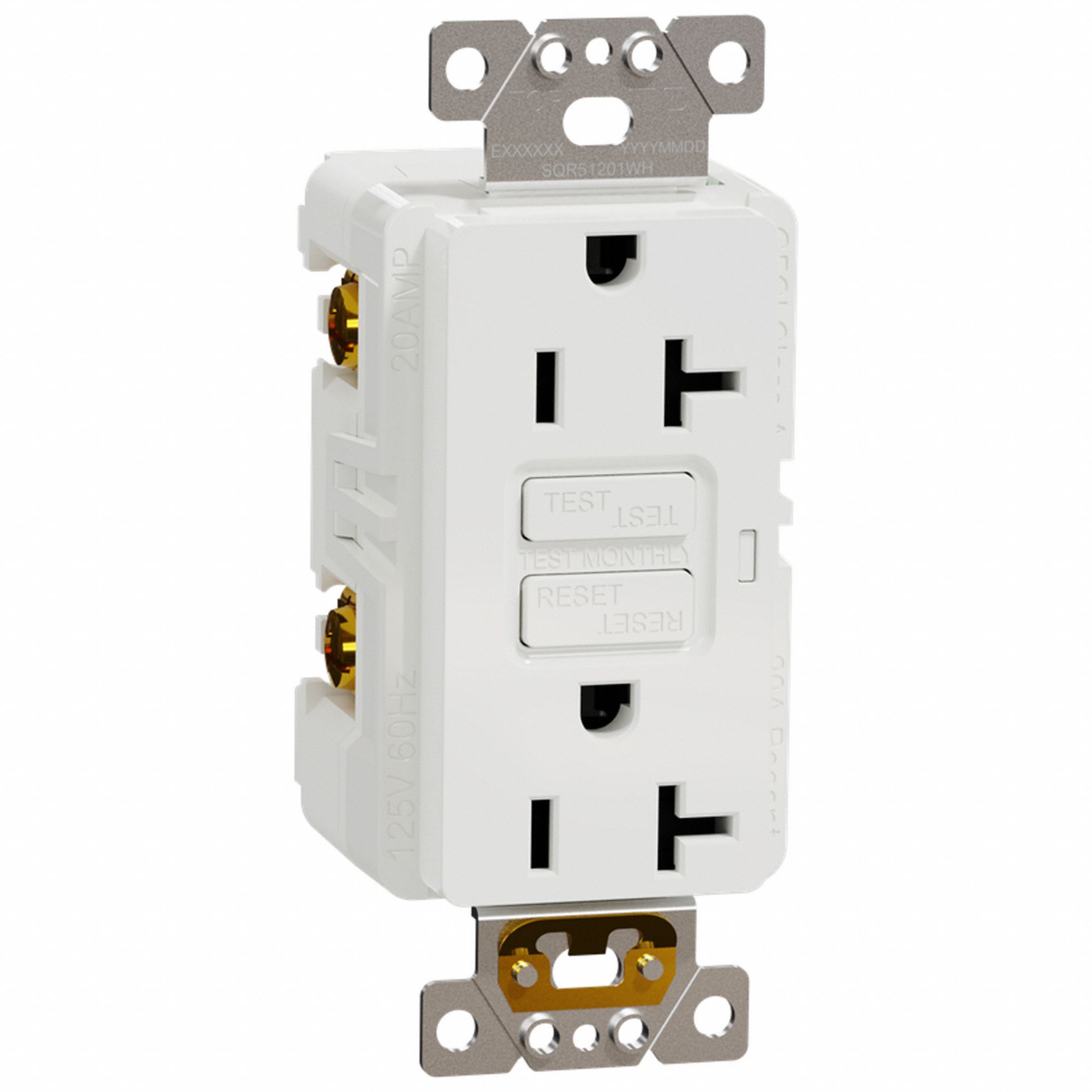 SOCKET OUTLET, 125 V AC, 1.7 IN W X 4.06 IN H X 1.6 IN D, WHITE HOUSING, 2 POLES, 1 GANG