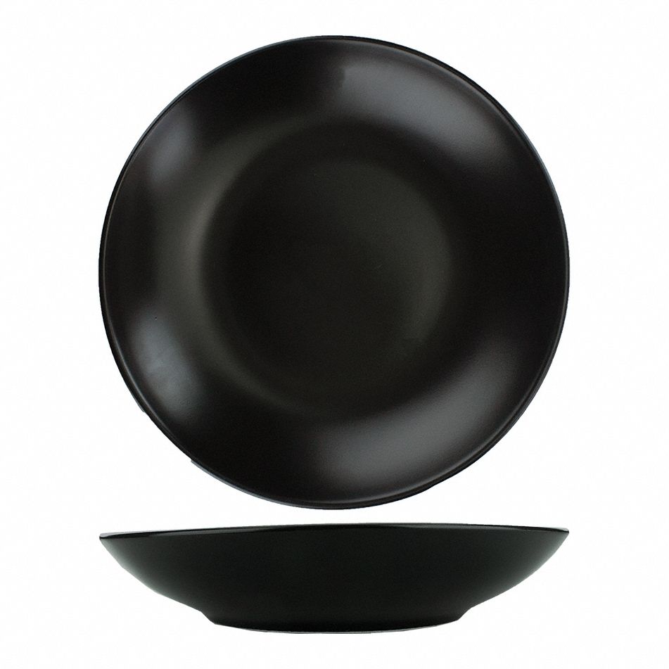 Pasta Bowl: Torino, 40 oz Capacity, Matte Black, Porcelain, 10 in Dia, 1 7/8 in Overall Ht