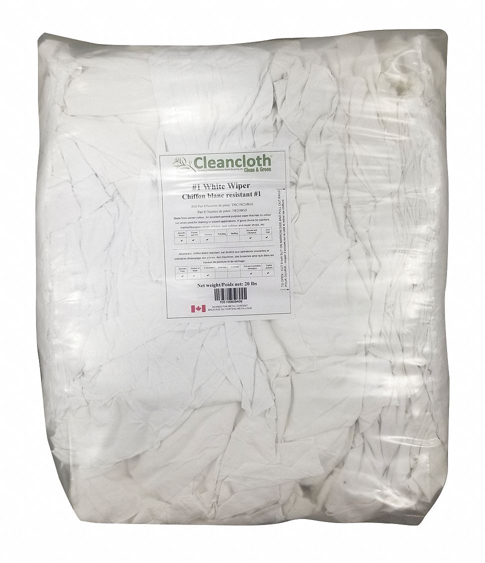 CLOTH RAG, WIPER, PAINTING/STAINING, LOW LINT, WHITE, VARIED SIZE, 20 LBS, COTTON, EST PK 141