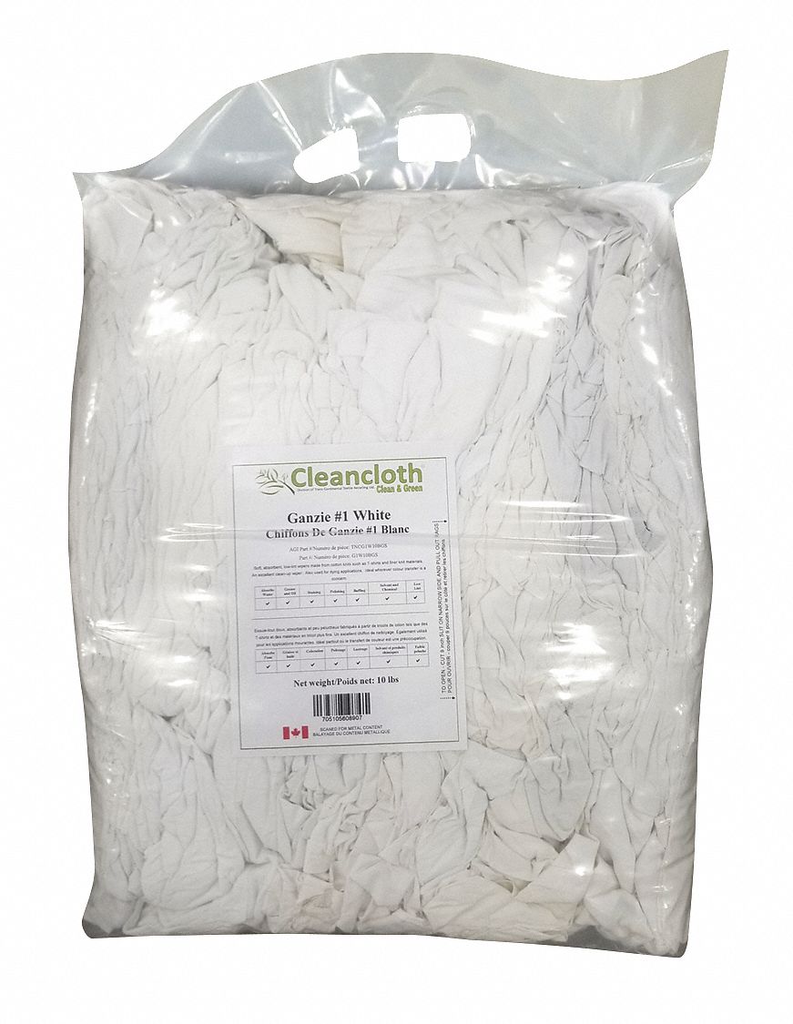 TISSU T-SHIRT GANZIE,PNTR ET TNTR,BLC,DIFFÉRENTES TLE,10 LB,CTN,BTE EST DE 75