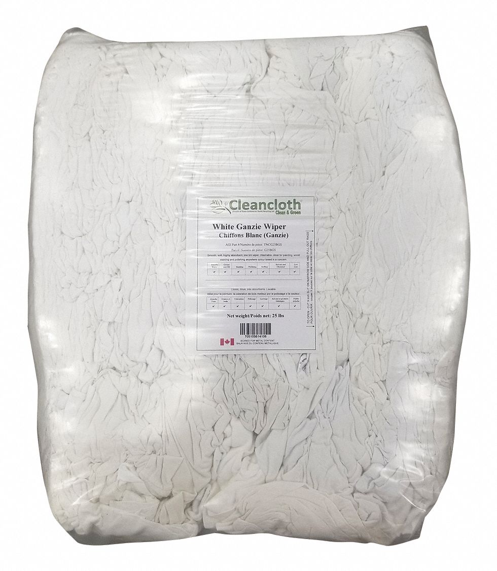 TISSU T-SHIRT GANZIE,PNTR ET TNTR,BLC,DIFFÉRENTES TLE,25 LB,CTN,BTE EST DE 181
