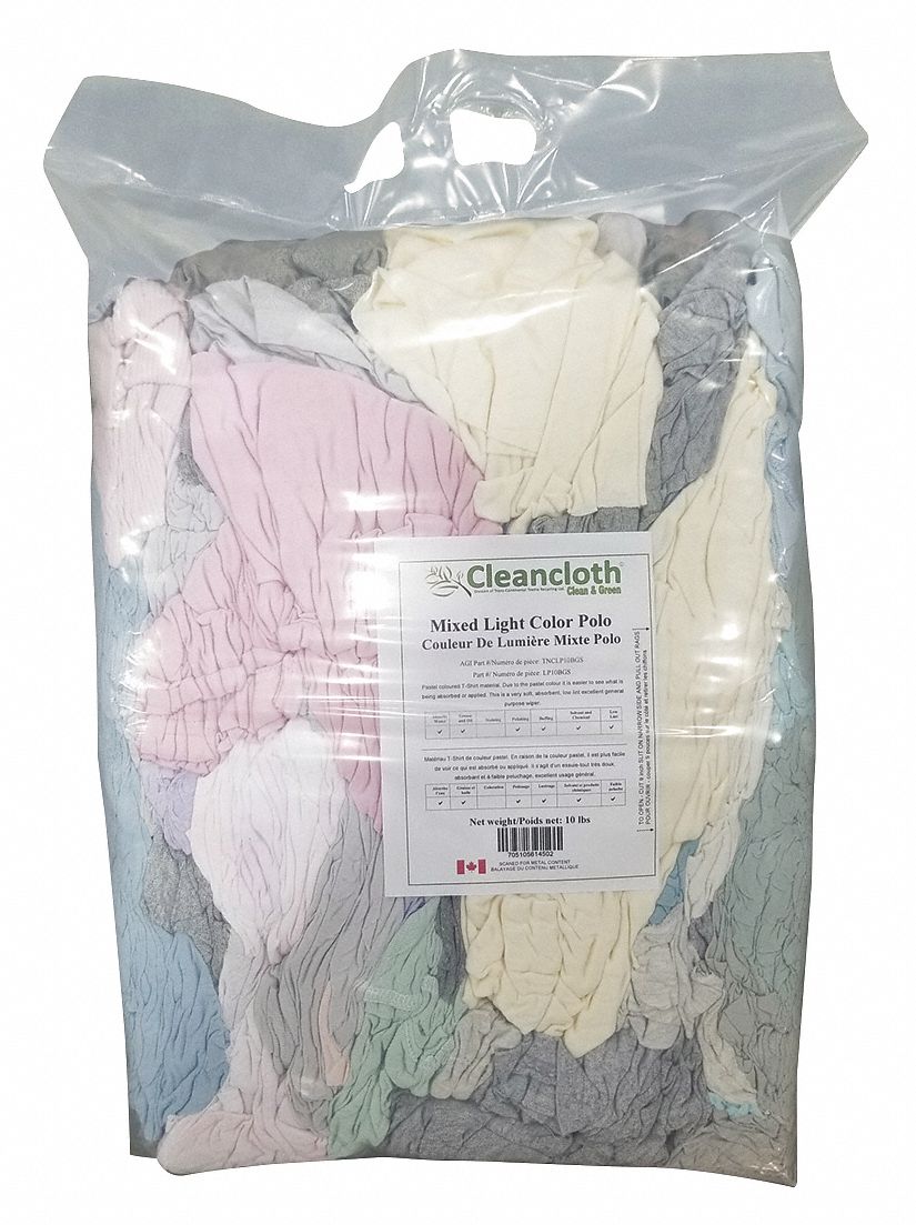 CHIF TISSU,T-SHIRT,USG GÉN,COULEURS CLAIRES,DIFFÉRENTES TLE,10 LB,CTN,BTE EST DE 75