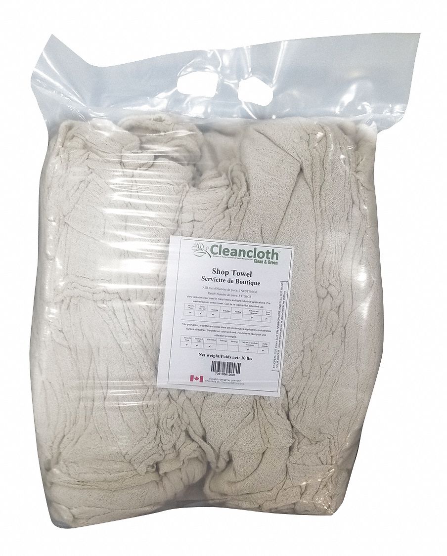 CLOTH RAG, SHOP TOWEL, LOW LINT, OIL AND GREASE, TAN, VARIED SIZES, 10 LBS, COTTON, EST PK 170