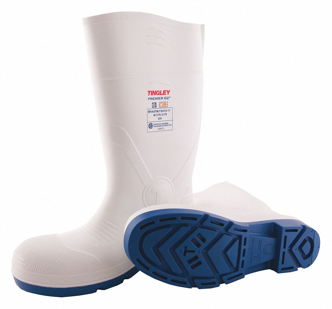 KNEE BOOTS, UNISEX/COMPOSITE TOE/WATERPROOF, WHITE, SIZE 6, 15 IN H, PVC