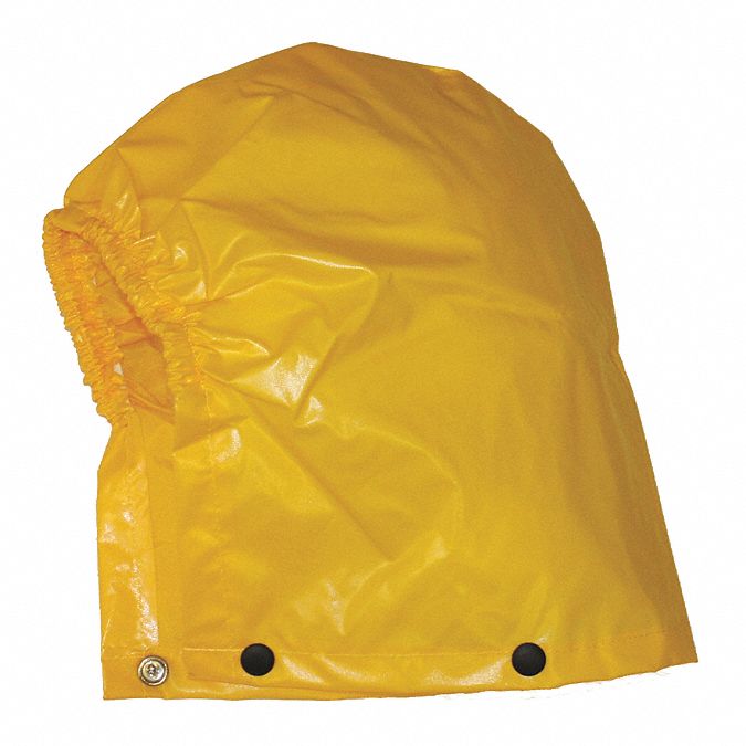 DRAWSTRING RAIN HOOD, L, YELLOW, NYLON, SNAPS HOOD ATTACHMENT