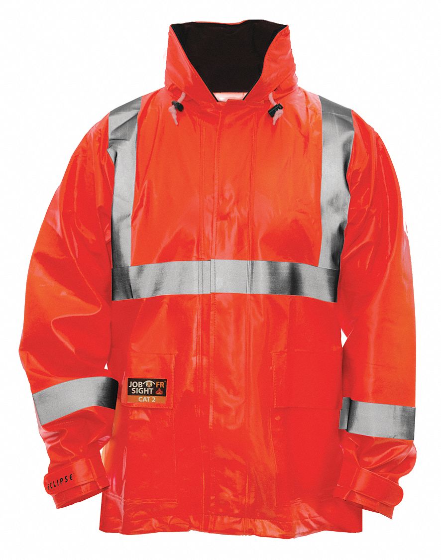 MEN'S RAIN JACKET, FR, CSA, SZ 2XL/CHEST 62 IN/32 IN L, ORANGE, PU/NOMEX