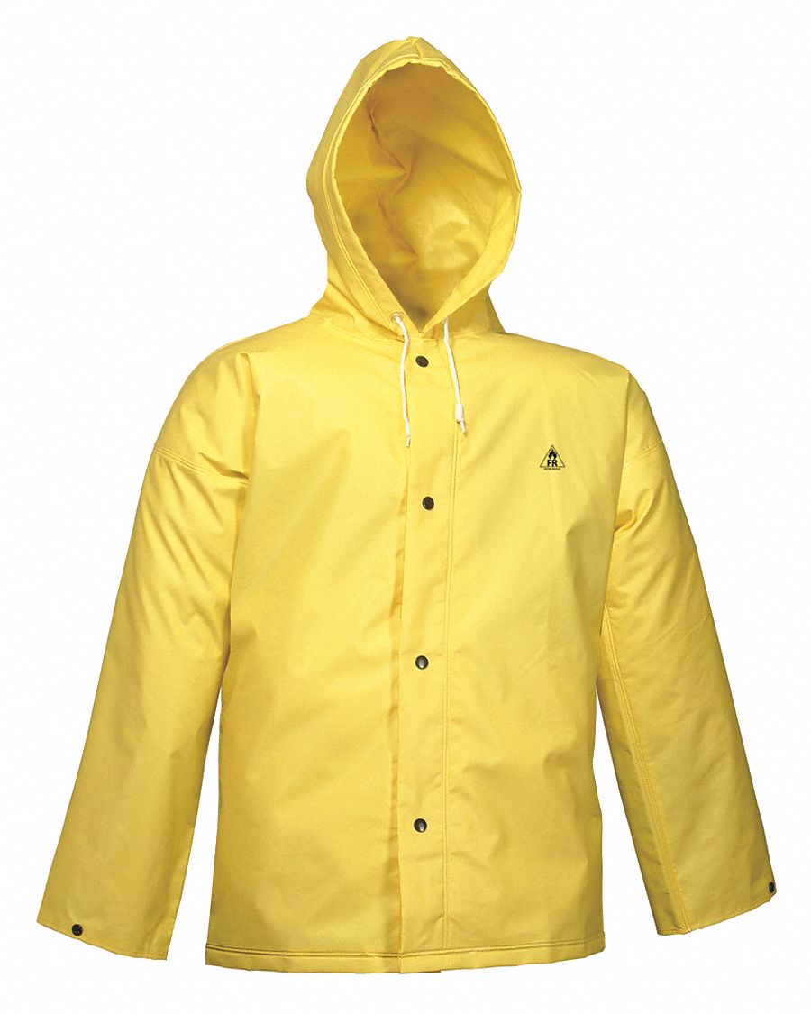 FR RAIN JACKET W HOOD, UNISEX, SZ M/CHEST 49 IN/30 IN L, YELLOW, POLYESTER/PVC