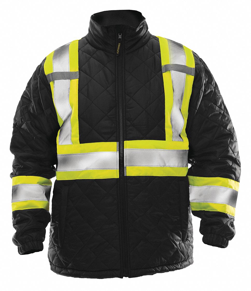 MEN'S SAFETY COAT, INSULATED, ZIPPER, SIZE LARGE, 29 IN LENGTH, POLYESTER