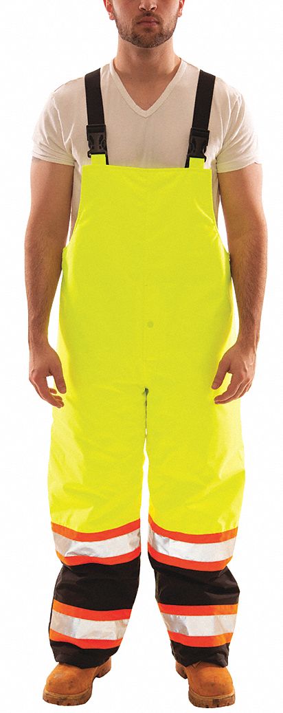 BIB OVERALL, CSA Z96, FLUORESCENT LIME/YELLOW, 33 IN INSEAM, 60 IN WAIST, POLYESTER