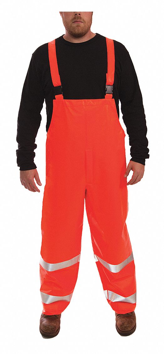 RAIN BIB OVERALL, FLAME RESIST, MENS, SEALED SEAM, ORANGE, XXL, NOMEX