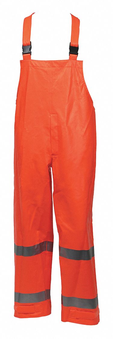 RAIN BIB OVERALL, FLAME RESIST, MENS, SEALED SEAM, ORANGE, S, NOMEX