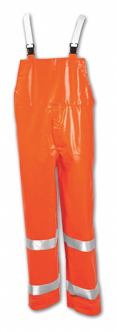 COVERALL, FR, CSA Z96, 11 0Z, WAIST 48 IN, INSEAM 30 IN, BUCKLES, ORANGE, LARGE, PVC