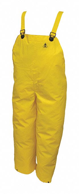 RAIN BIB OVERALL, FLAME RESIST, UNISEX, SEALED SEAM, YELLOW, XXL, PVC/POLYESTER