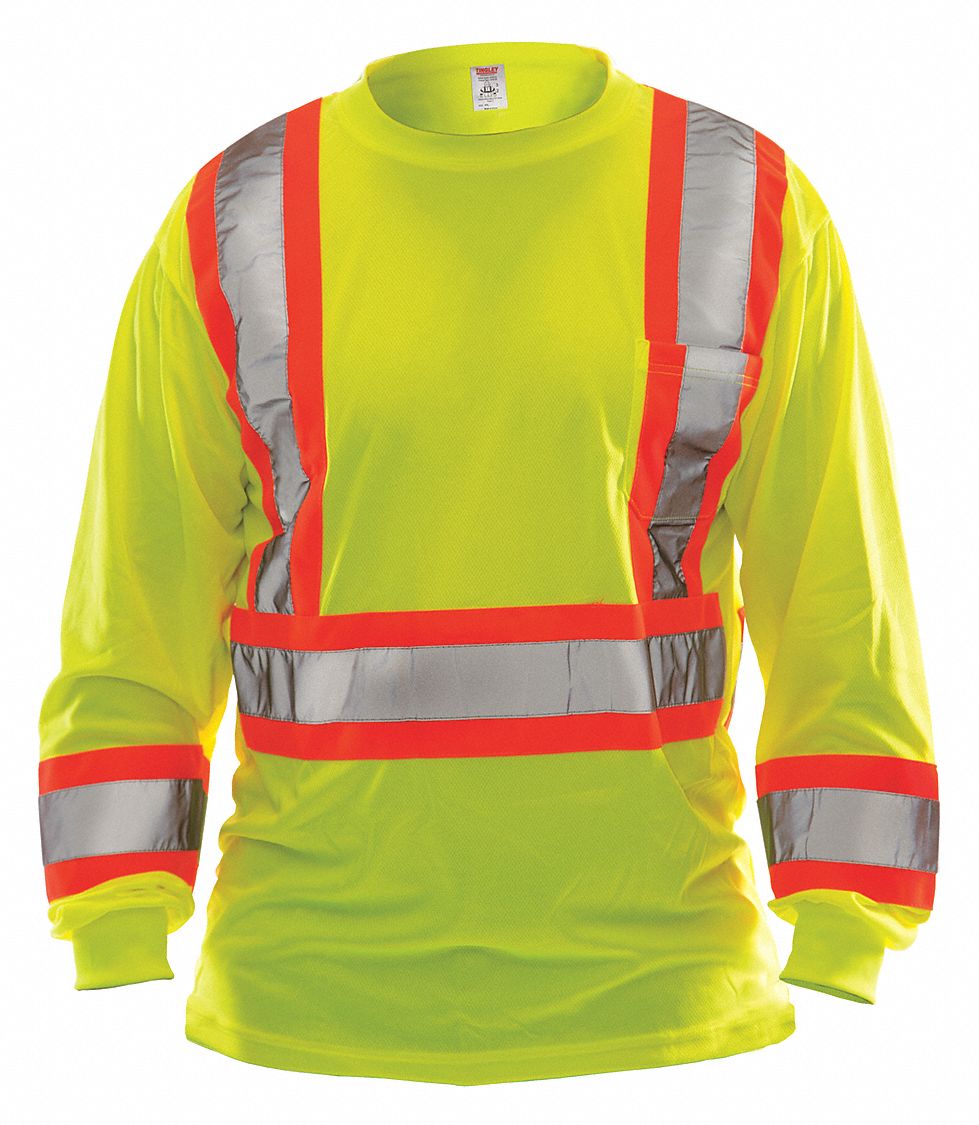 UNISEX HI-VIS SHIRT, L/S, YELLOW, 3XL, 56 IN CHEST, 32 1/2 IN L, POLYESTER