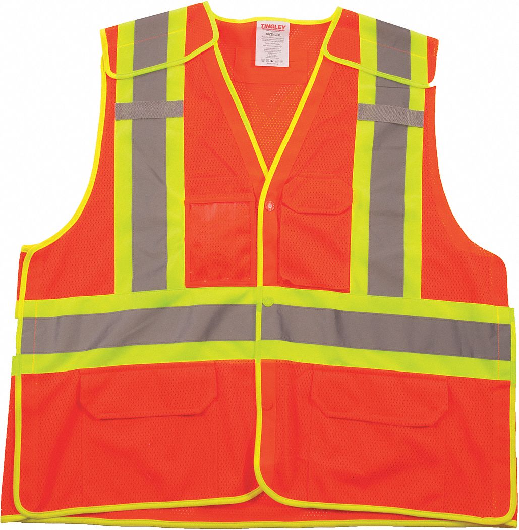 UNISEX HI-VIS VEST, 4XL/5XL, 65 IN CHEST, 29 IN L, ORANGE, POLYESTER