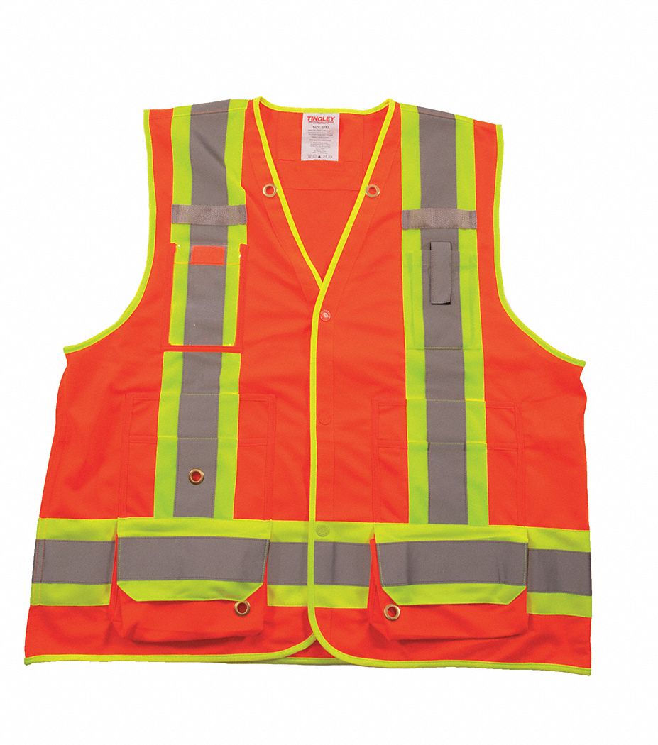 UNISEX HI-VIS VEST, S/M, 50 IN CHEST, 28 IN L, ORANGE, POLYESTER