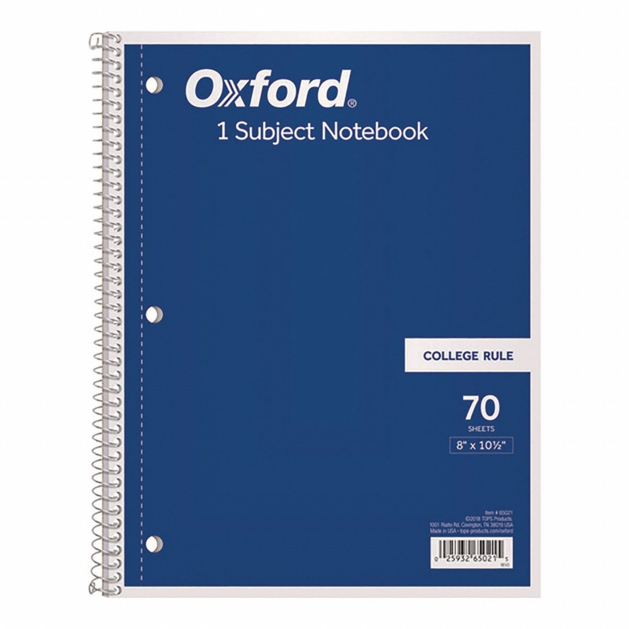 Notebook: 8 in x 10-1/2 in Sheet Size, College, White, 70 Sheets, 0% Recycled Content, Assorted
