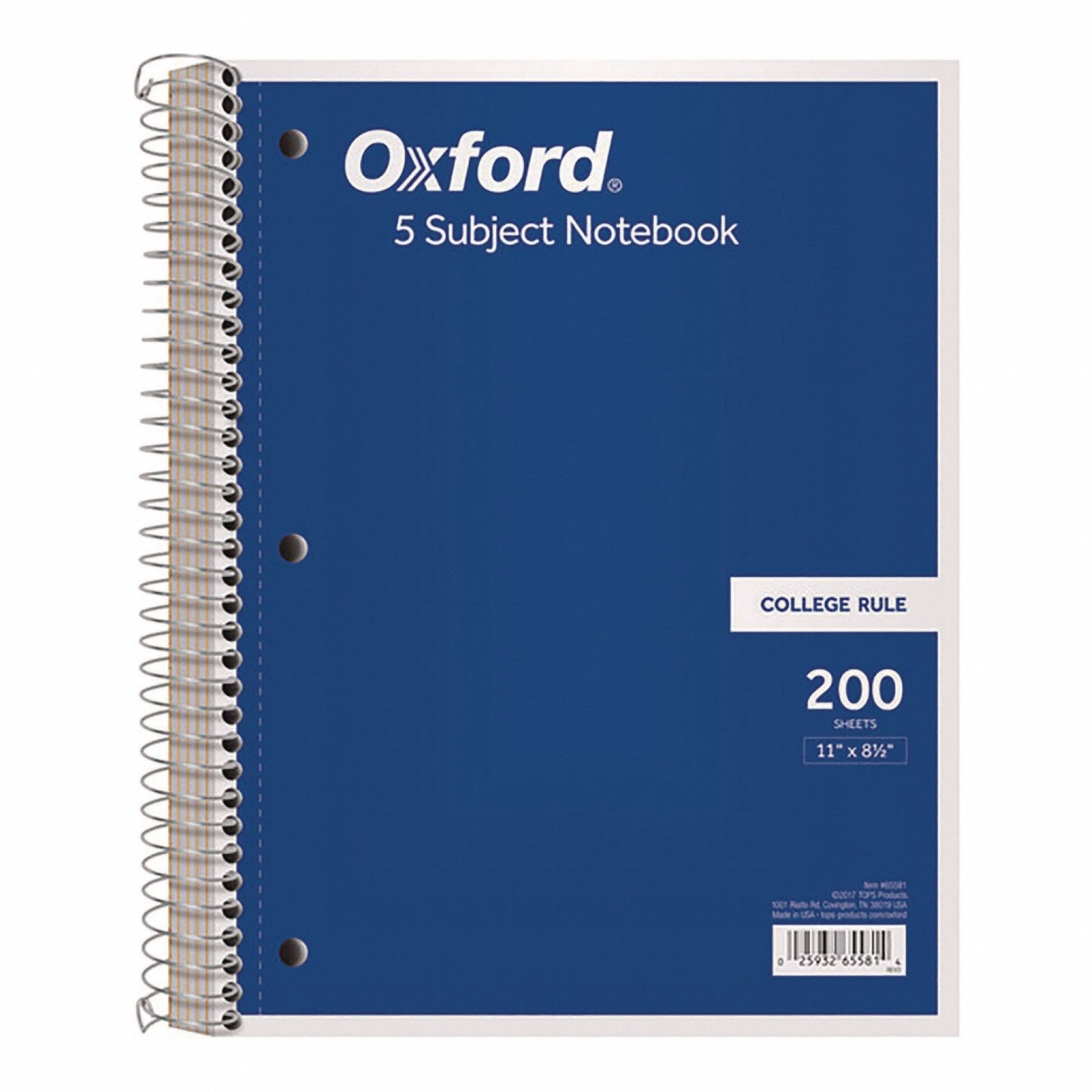 Notebook: 8-1/2 in x 11 in Sheet Size, College, White, 200 Sheets, 0% Recycled Content, Left
