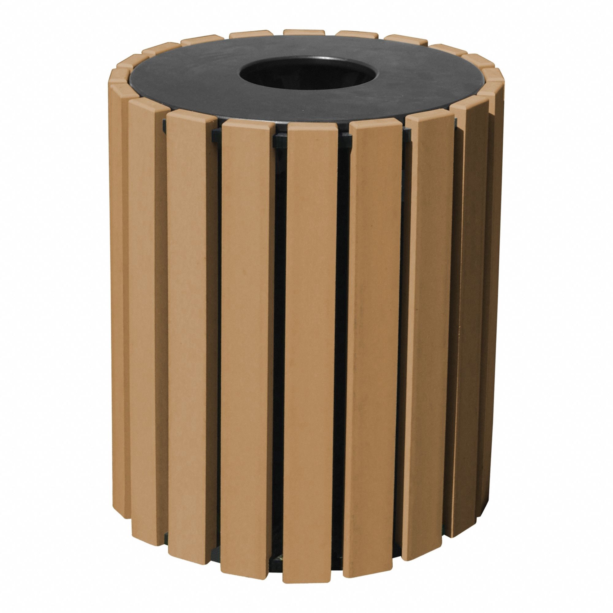 Trash Can: Round, Flat with Top Opening Top, 33 gal Container Capacity, 26 1/4 in, HDPE