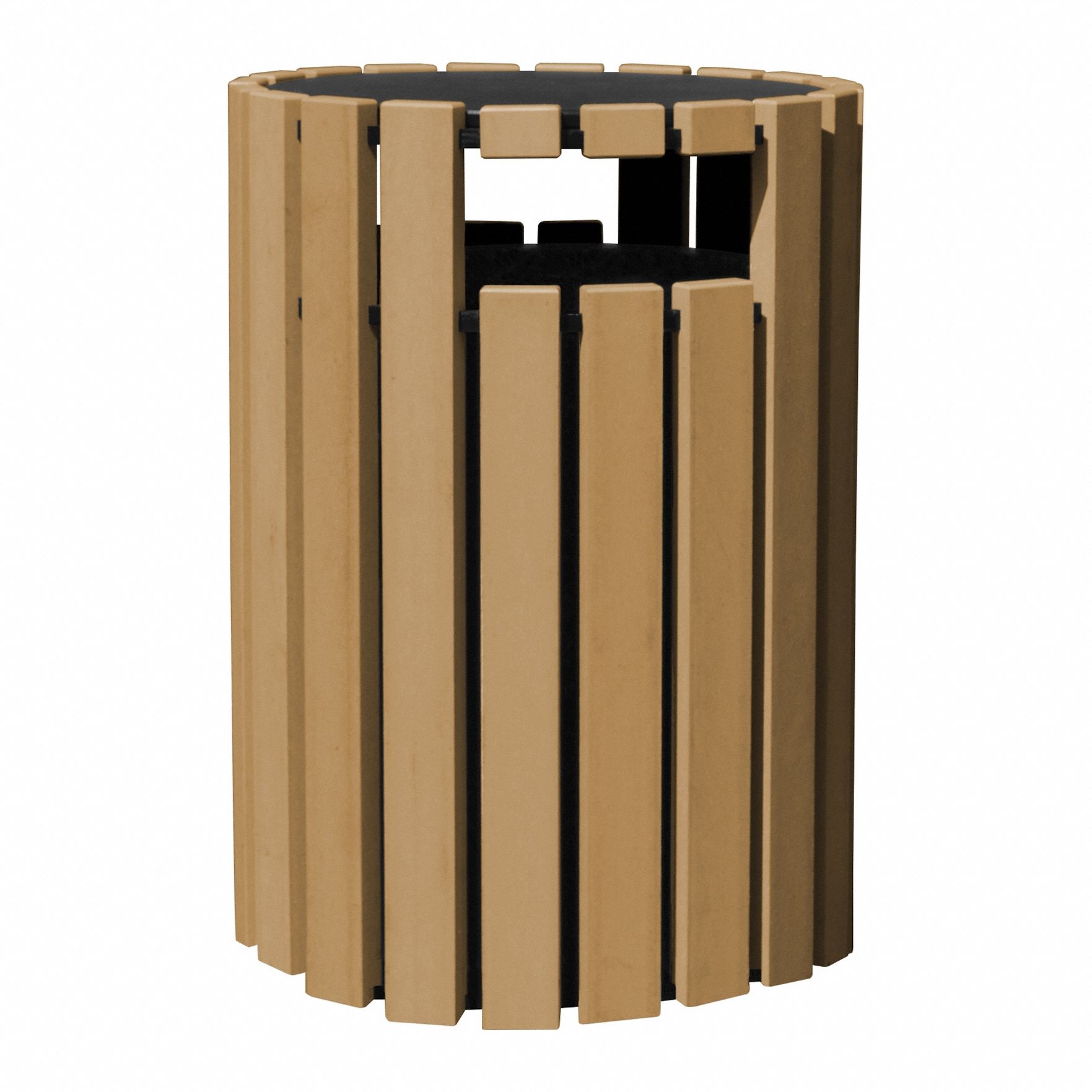 Trash Can: Round, Flat with Side Opening Top, 33 gal Container Capacity, 26 1/4 in, HDPE