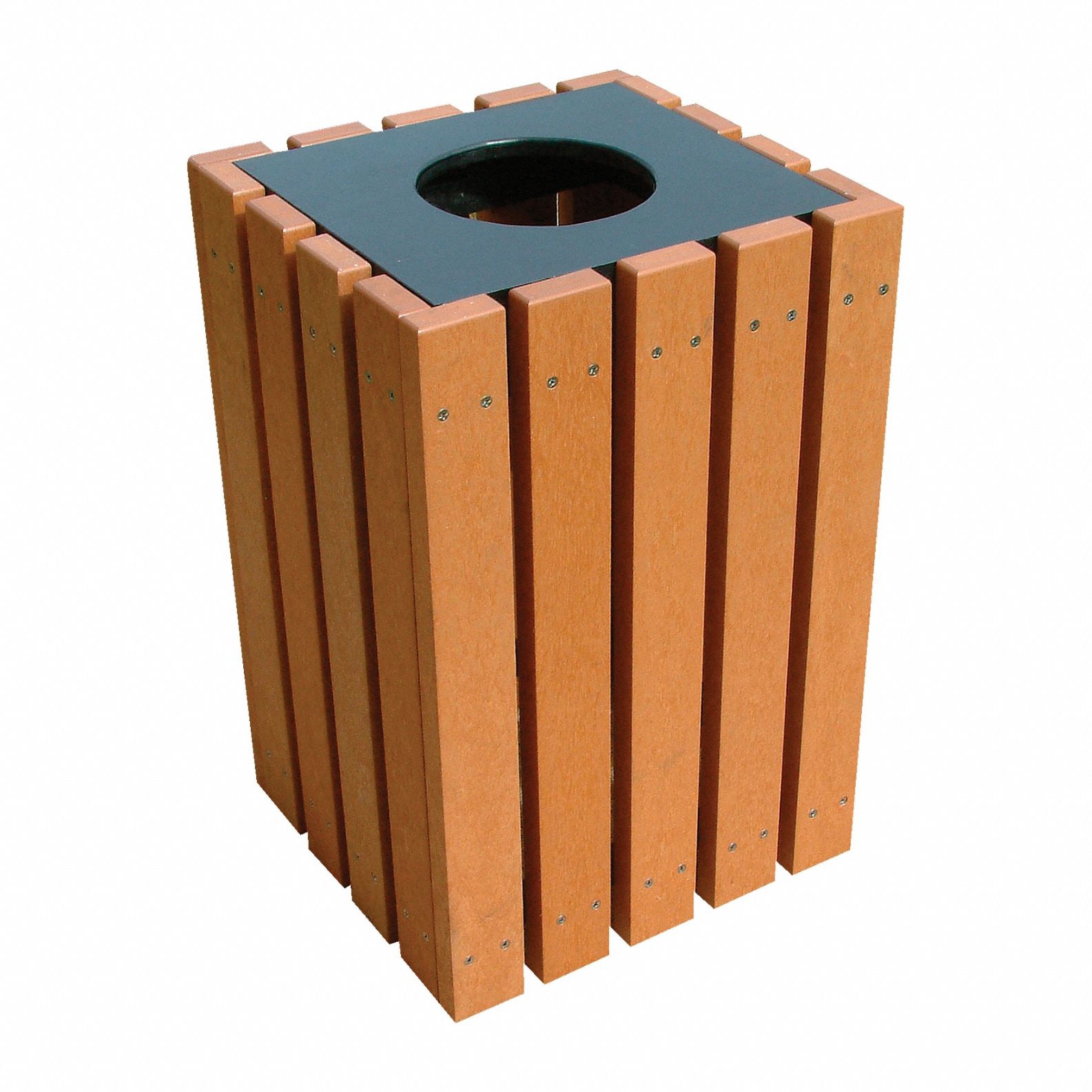 Trash Can: Square, Flat with Top Opening Top, 22 gal Container Capacity, 17 1/8 in, HDPE