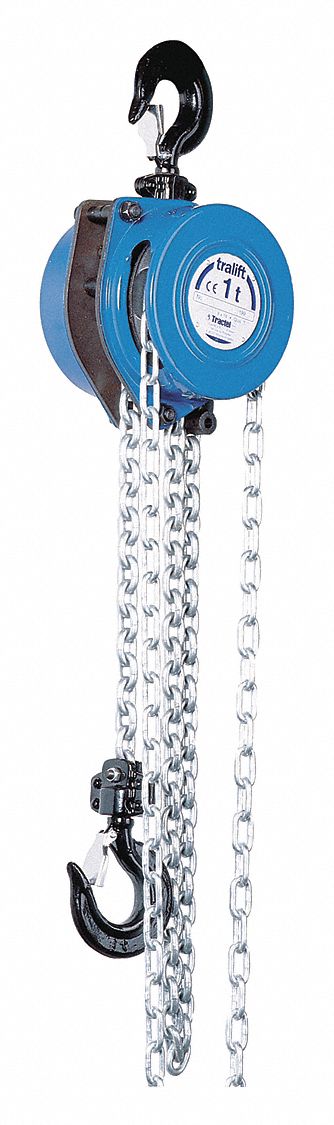 MANUAL CHAIN HOIST, 2,204 LBS CAPACITY, 1 7/64 IN HOOK OPENING, 20 FT LIFT, 6 7/64 X 5 19/64 IN