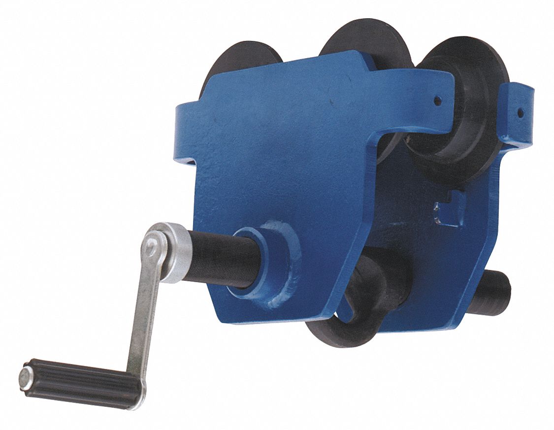 PUSH TROLLEY, LD CAP 4409 LB, 3 TO 8 5/8 IN FLANGE, WHEEL DIA 2 7/16 IN, STEEL