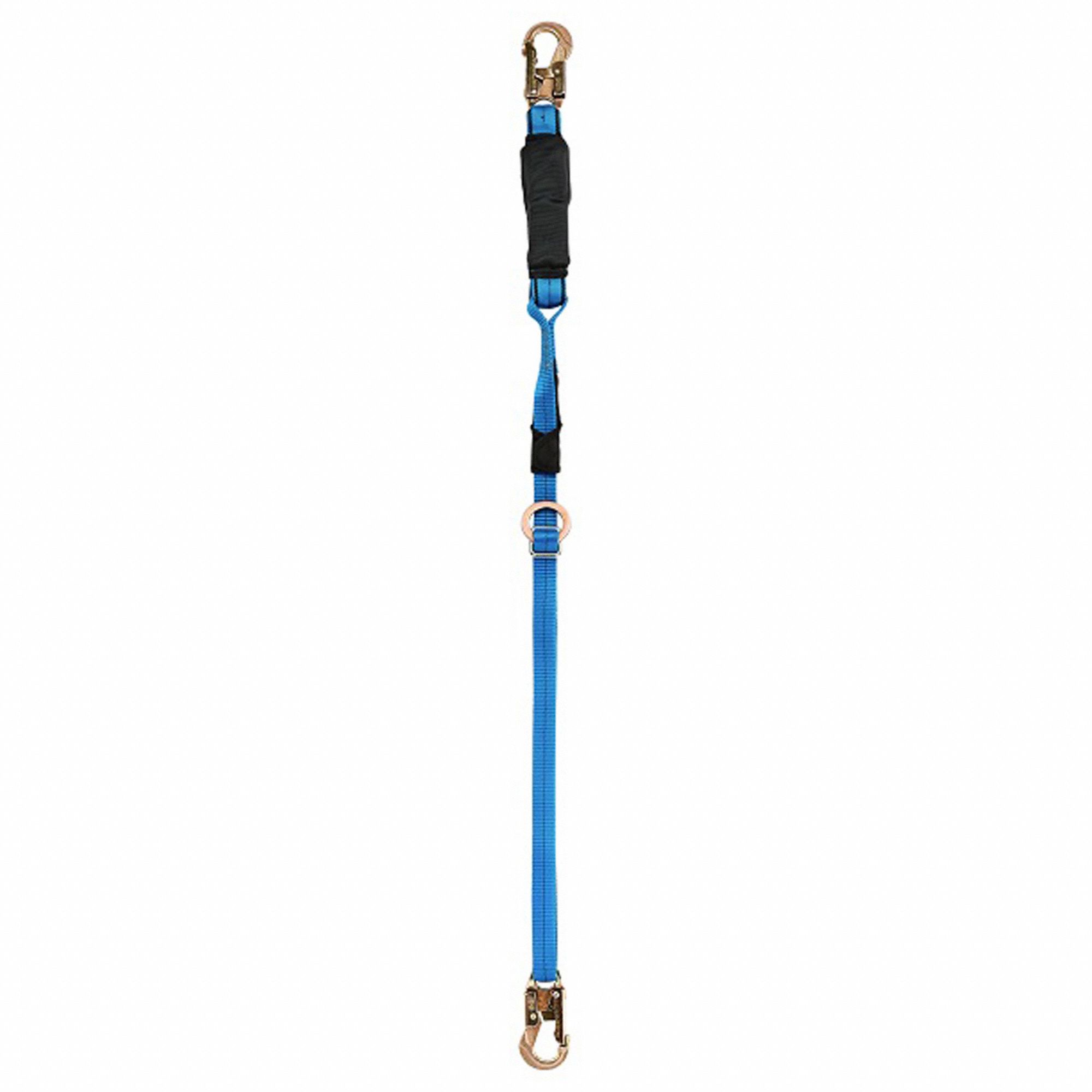 SHOCK-ABSORBING LANYARD, STEEL HARDWARE, 9 29/32 FT MAX FALL, 310 LB CAPACITY, 1 LEG