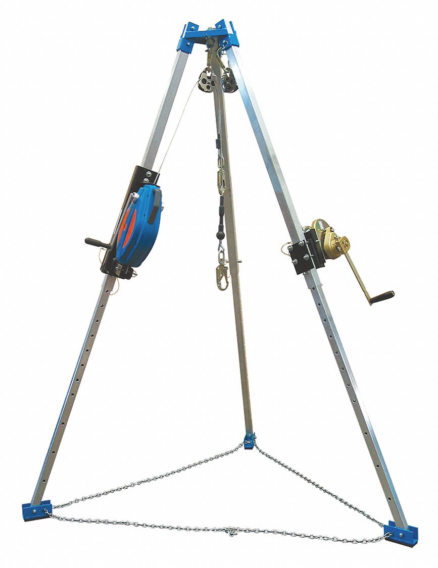 TRACTEL CONFINED SPACE SYSTEM, CSA, CAP 310 LB, BL, ROPE 100 FT L/3/16 IN  DIA, STEEL/PLASTIC/AL/RUBBER - Confined Space Tripods - TRAT52F100G