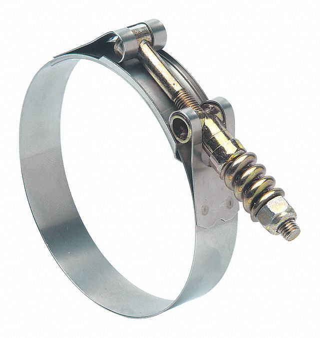 HOSE CLAMP, T-BOLT, SPRING-LOADED, 3-3/8 TO 3-5/8, STAINLESS STEEL, 10 UNITS