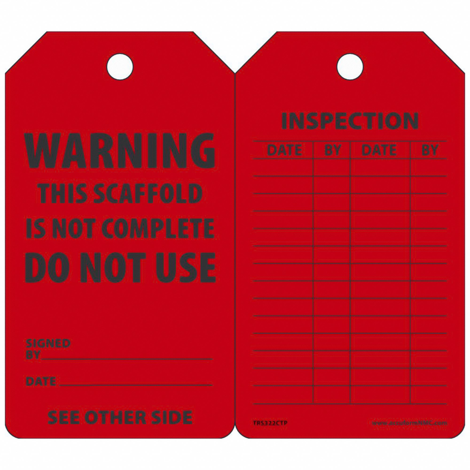 Tag: Warning, 3 1/4 in Wd, 5 3/4 in Ht, Red, Rectangle, Matte, Cardstock, Indoor/Outdoor, 25 PK