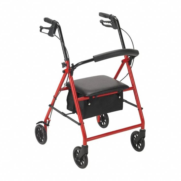 Rollator: 400 lb Load Capacity, 31 1/2 in, Aluminum, Black/Red
